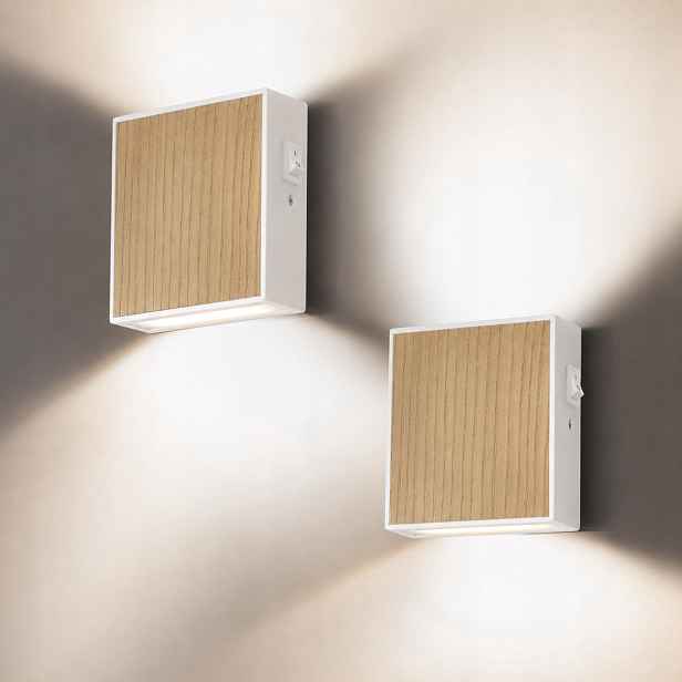 Nástěnné Led svítidlo Dřevěné Sada 2 kusů Bílá Loftová lampa do ložnice 8W