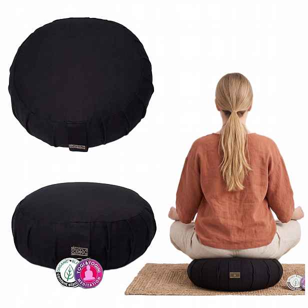 Polštář pro meditaci Zafu Yogi & Yogini, bavlna, černý