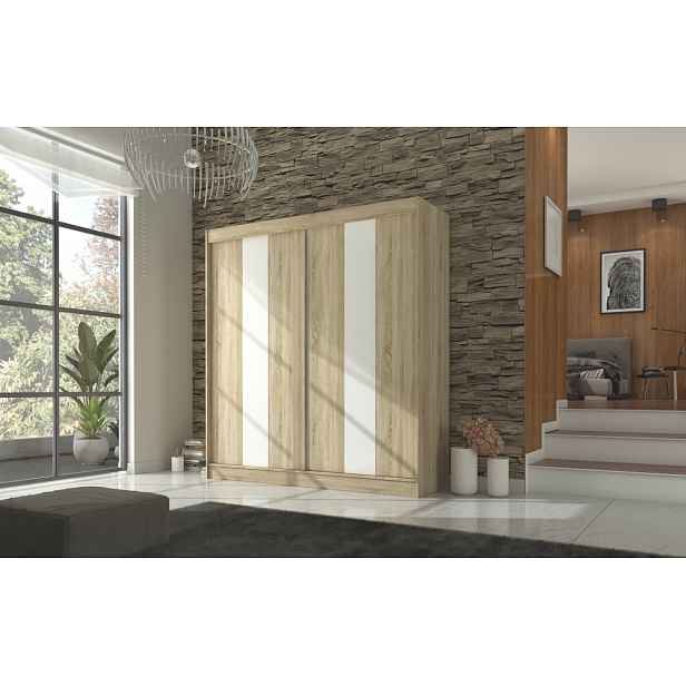 Šatní skříň s posuvnými dveřmi 200 cm FADRA - dub sonoma / bílá