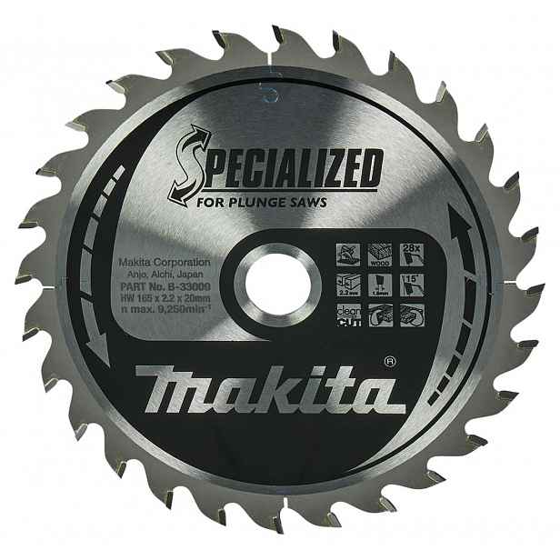 Makita - Pilový kotouč na dřevo, 165x20 mm, 28 zubů B-33009