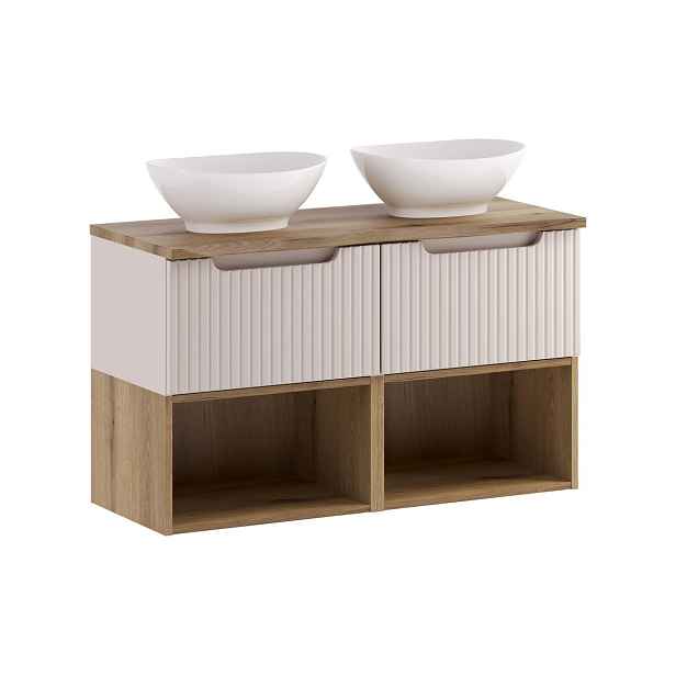 Comad Závěsná skříňka Nova Cashmere Lola s deskou a umyvadly 100 cm kašmírová/dub coast evoke
