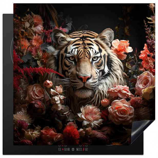 MuchoWow KRYT NA INDUKČNÍ DESKU Tygr - Zvíře - Příroda - Květiny - Botanické motivy 78x78 cm
