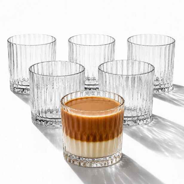 Sada 6 ks ryhovaných sklenic na kávu, whisky, silné sklo 300 ml SZK225