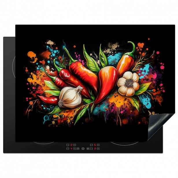 MuchoWow KRYT NA INDUKČNÍ DESKU Zelenina - paprika - česnek - graffiti - barva - barevné 71x52 cm