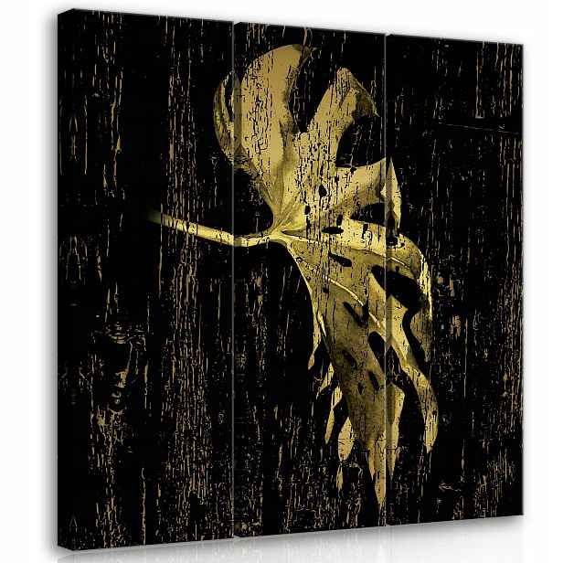 Obraz 90x100 Zlatý list černé pozadí triptych abstrakce luxus elegance