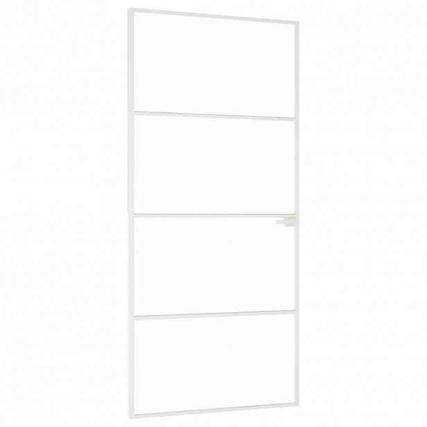 vidaXL Interiérové dveře bílé 93x201,5 cm tvrzené sklo a hliník úzké