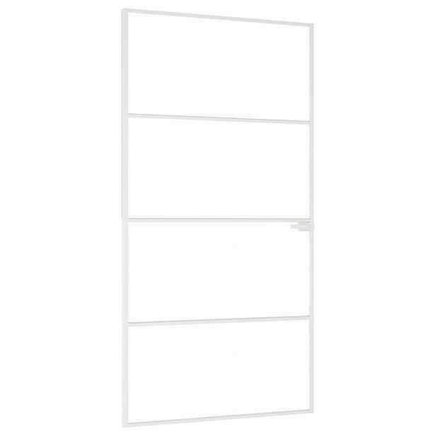 vidaXL Interiérové dveře bílé 102x201,5 cm tvrzené sklo a hliník úzké