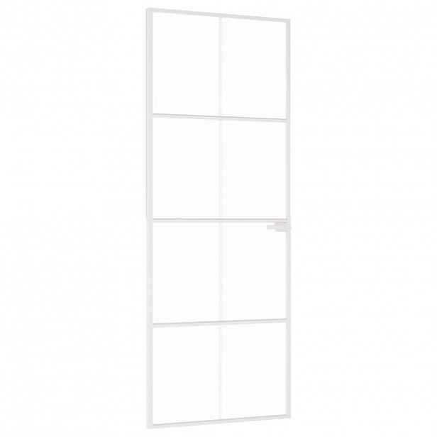 vidaXL Interiérové dveře bílé 76x201,5 cm tvrzené sklo a hliník úzké