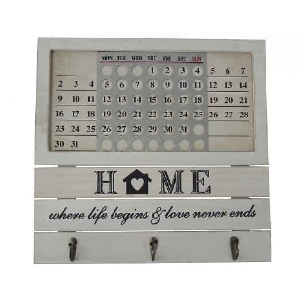 Nástěnný věšák s kalendářem Home, dřevěný