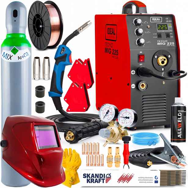 Svařovací Stroj Migomat Ideal Tecno Mig 225 Pro Mag Mma Tig Alu 230V 225A Sada