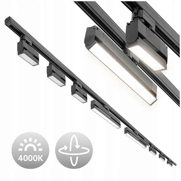 3-fázová Led kolejnicová lampa 2 m 1 m 6 x 12 W lampy 2 x 36 W lampy