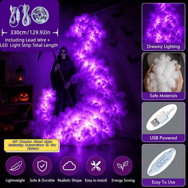 TEMU DIY Světlo s Hromovým Oblkem a Synchronizací Hudebního Světla, Měnící Barvy, Halloweenská Atmosférická Světla Plná Rituálního Smyslu, Napájená