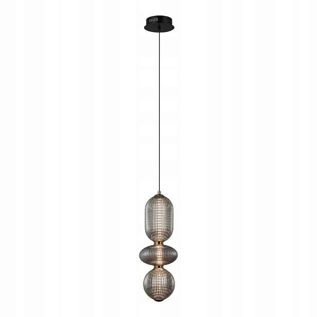 Závěsná Led lampa 15W Nico Černá Italux Skleněné kouřové stínítko