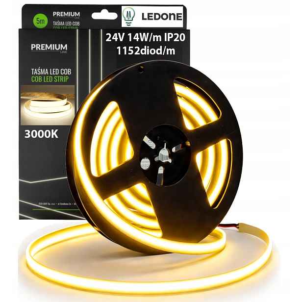 Led pásek Full Cob 24V 5 m 14W/m 1152 diod 1750lm/m Silná Plná Linka Premium