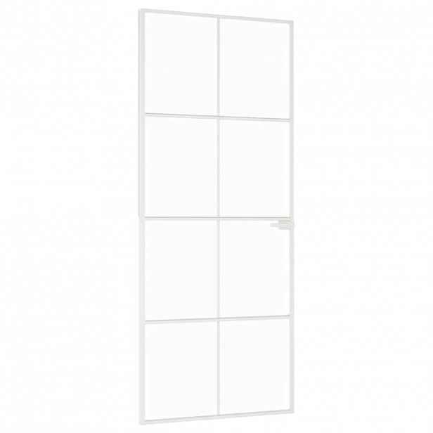 vidaXL Interiérové dveře bílé 83x201,5 cm tvrzené sklo a hliník úzké