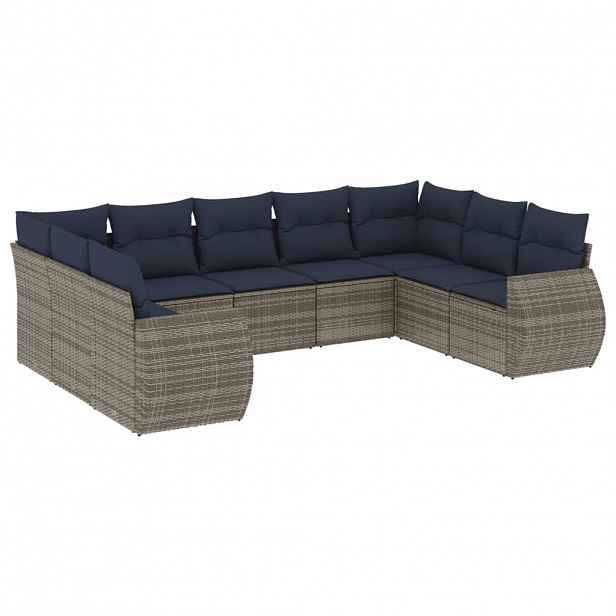 vidaXL 9dílná zahradní sedací souprava s polštáři šedá polyratan
