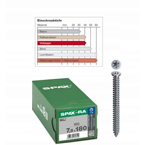 Šrouby do betonu Wirox Spax 7,5 x 180 mm 100 ks