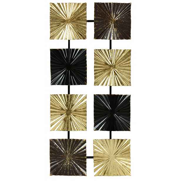 Kovová nástěnná dekorace 3D čtverce, zlato-černá