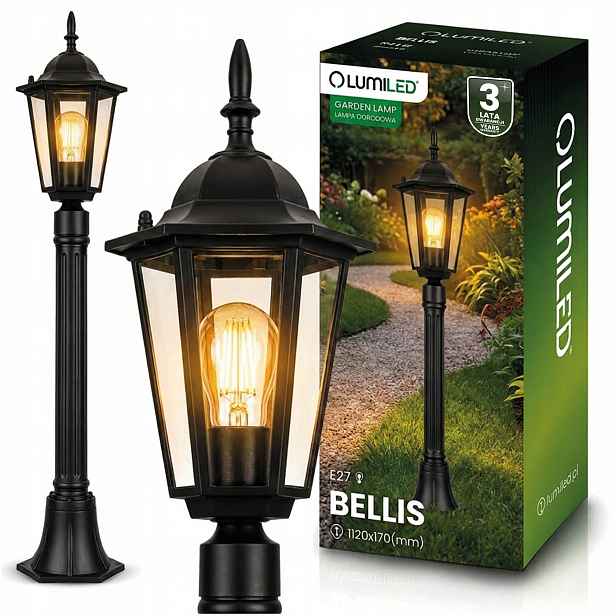 Venkovní zahradní lampa E27 IP44 Sloupek Lampa 110 cm Černý hliník