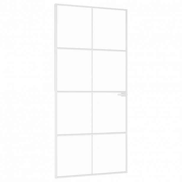 vidaXL Interiérové dveře bílé 93x201,5 cm tvrzené sklo a hliník úzké