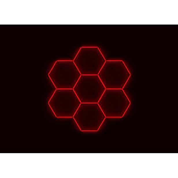 Kompletní Led hexagonové svítidlo červené, rozměr 7 elementů 238 x 252 cm