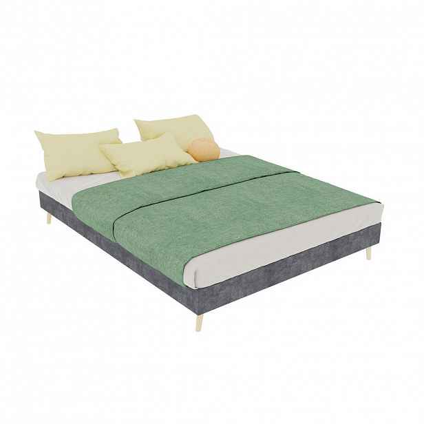 OKWISH POSTEL 140/200 cm šedá z kovu a dutého sametu s úložným prostorem