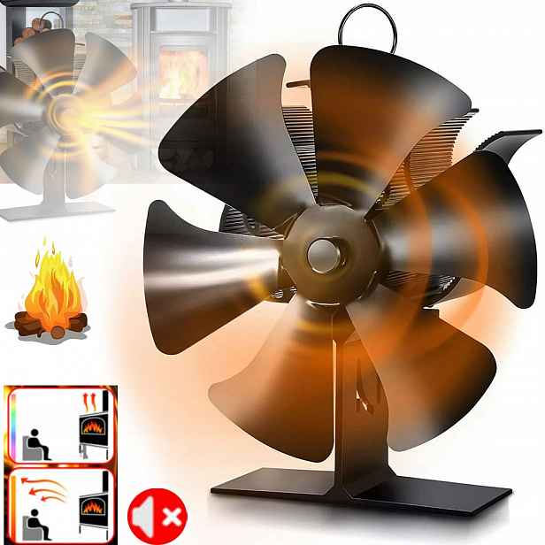 Teplovzdušný Tichý Termoelektrický Krbový Ventilátor Turbína Černá