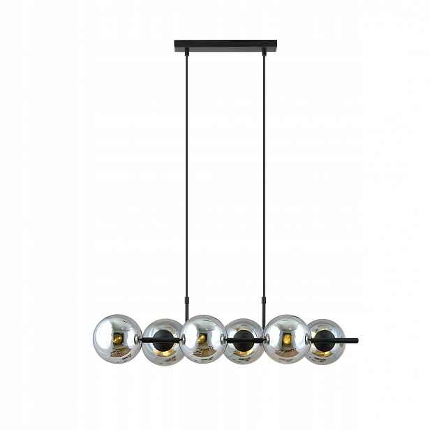 Černá závěsná lampa Nicea, moderní design, 6x skleněné stínítko, Nastavitelné