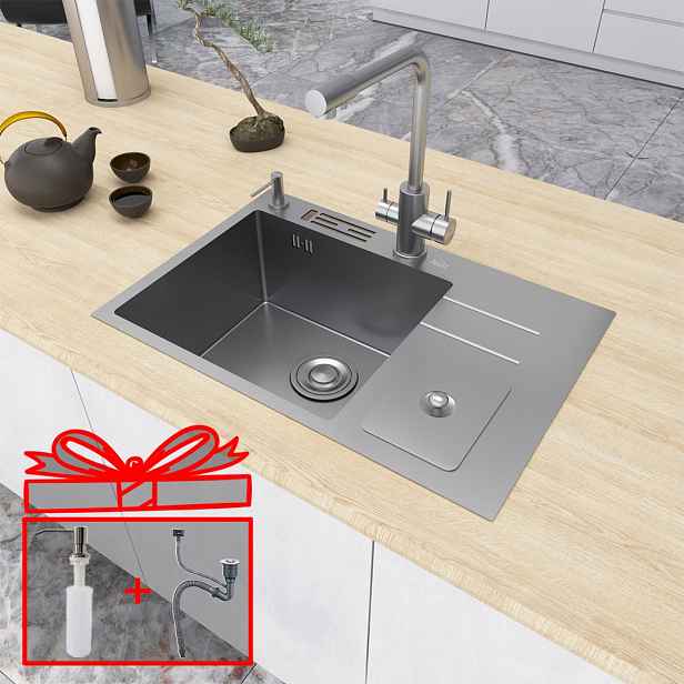Dřez inox půlkomorový s odkapávačem 70 cm Nett NSM-7047