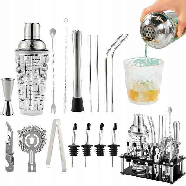 17v1 Shaker Šejker Barmanský Set Na Koktejlové Nápoje Kovový 400 ml