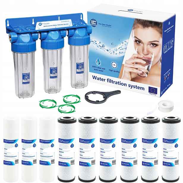 Vodní Filtr Změkčovač 3/4'' Aquafilter 3-STUPŇOVÝ Pro Celý Dům Náplně