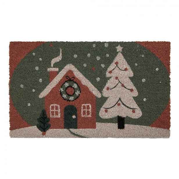 Kokosová rohožka s vánoční chaloupkou - 75*45*1 cm Clayre & Eef