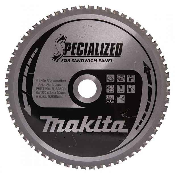 Makita - Pilový kotouč na sendvičové panely, 270x30 mm, 60 zubů B-33598