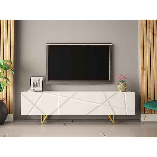 TV stolek ROANA - lesklý bílý / bílý