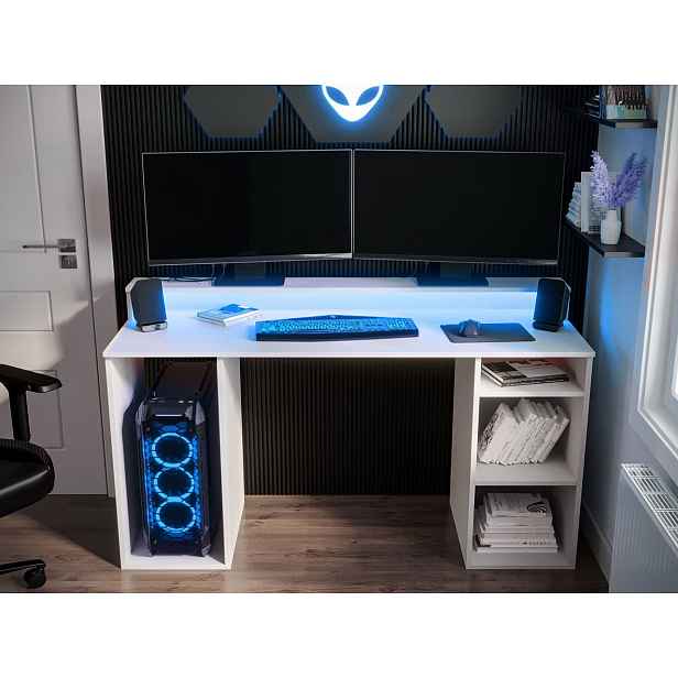 PC stůl s LED osvětlením PACHO 1 - bílý
