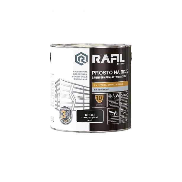 Rafil Přímo na rez Černý Hluboký RAL9005 Mat 2,5L Elegance a ochrana!