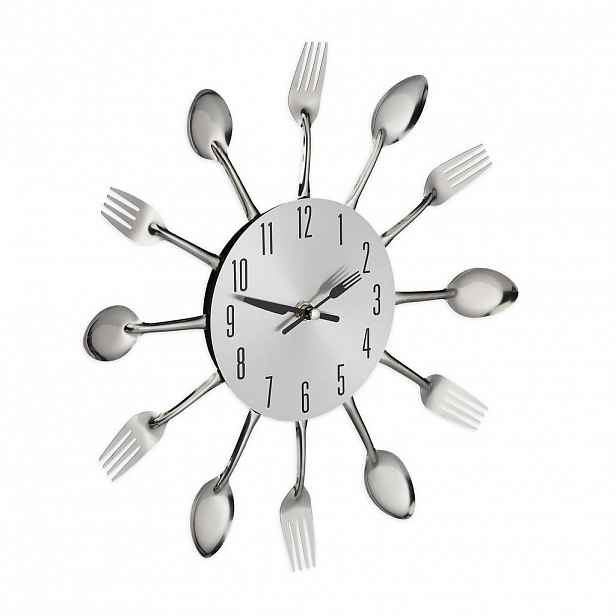 Relaxdays HODINY Stříbrné nástěnné příborový motiv 31 cm