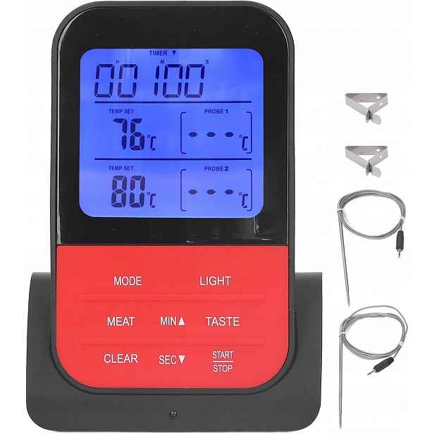 Udící Bezdrátový teploměr 2-SONDY Gril Pečení 0-250°C Alarm+