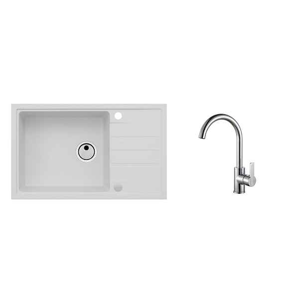 Alveus SET ALVEUS INTERMEZZO 130/11+BATERIE TONIA Chrom obdélníkový granitový dřez 780 x 480 mm v setu s baterií
