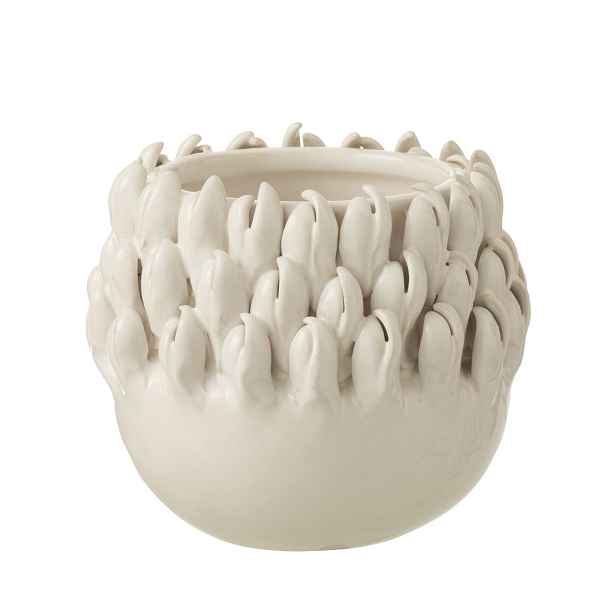 Krémový keramický obal na květináč Ibiza white - Ø 13*12cm J-Line by Jolipa