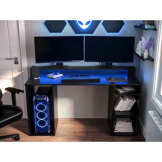 PC stůl s LED osvětlením PACHO 1 - černý