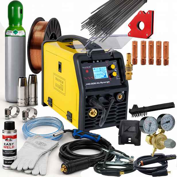 Svařovací stroj Magnum Mig 208 Alu Synergia Mig/mag Mma Tig Flux 200A 230V SET3