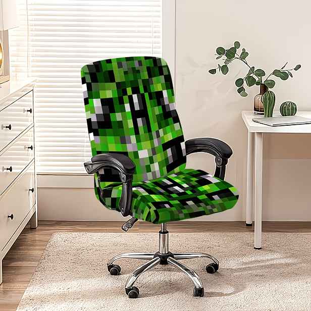 TEMU 1 ks 2D plochý univerzální potah na počítačovou stoličku -One, zelený a černý pixelovaný abstraktní , elastický potah na otočnou stoličku s