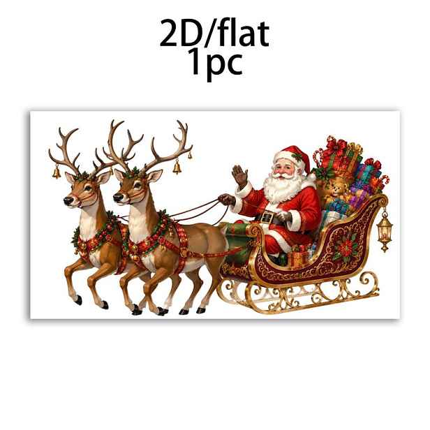 TEMU 1 ks, Nový 2D plochý statický okenní film, motiv Santa , který jezdit s soby, tažící kočárem, dárek, klasický design sváteční atmosféry, vhodný