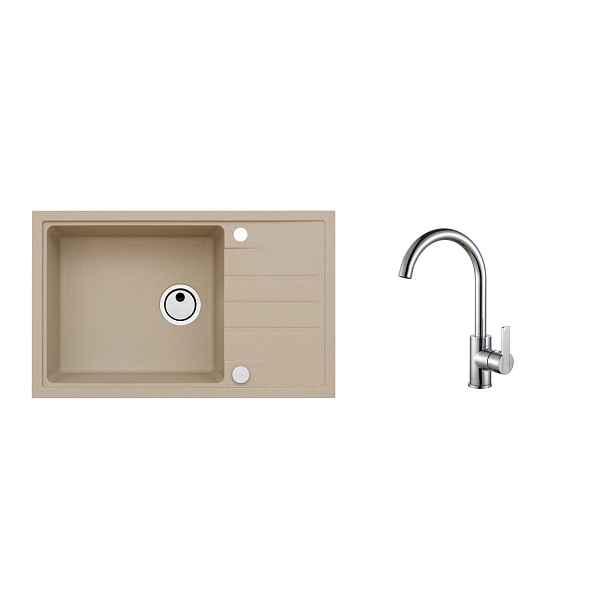 Alveus SET ALVEUS INTERMEZZO 130/55+BATERIE TONIA Chrom obdélníkový granitový dřez 780 x 480 mm v setu s baterií