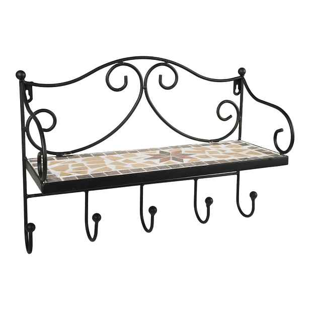 Černý kovový nástěnný věšák s poličkou 42 cm Almeria – Garden Pleasure