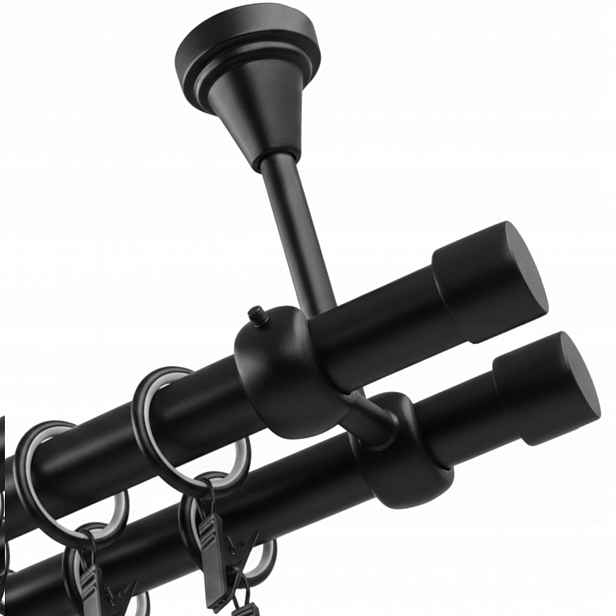 Garnýž Kovový Stropní dvojitý černý mat 19 19 mm Luna Kolečka 120 cm