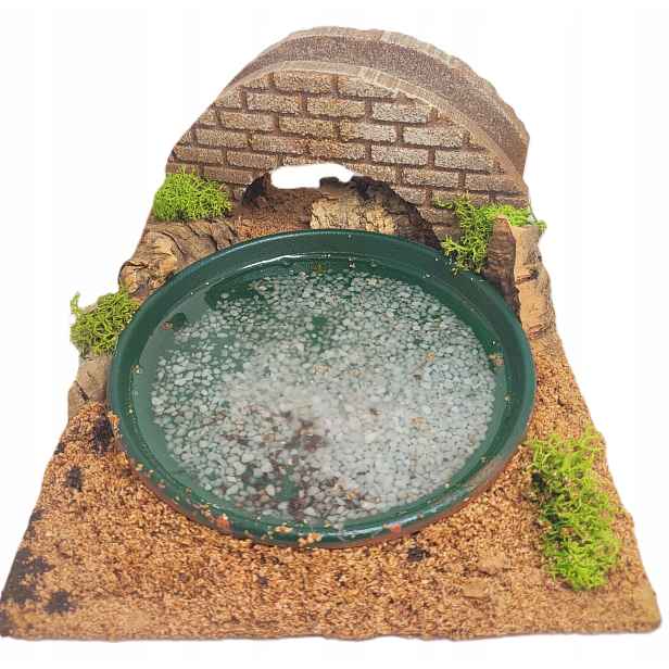 Krásný most u rybníka pro dekoraci vánočního betlému, 20 x 16 x 8 cm