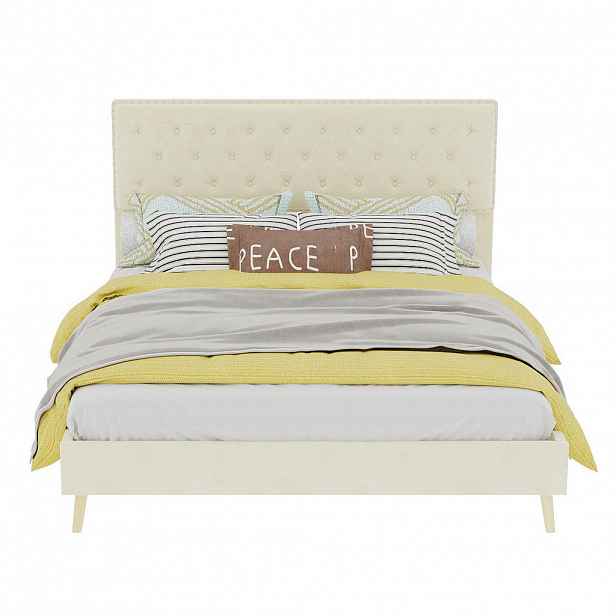 OKWISH ČALOUNĚNÁ postel 140/200 cm béžová z látky a kovu s vysokým čelem a úložným prostorem