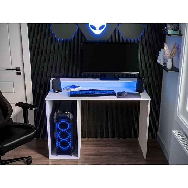 Počítačový stůl s LED osvětlením PACHO 2 - bílý